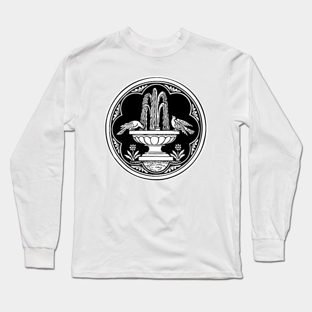 Birds and Fountain - Circle - white bkg Long Sleeve T-Shirt by DeoGratias